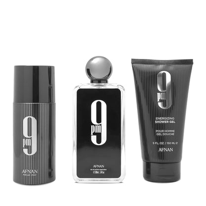 AFNAN 9PM Geschenkset – Eau de Parfum – Maskuliner Duft mit Apfel, Vanille & Amber – 100ml EDP + 150ml Duschgel + 150ml Deo