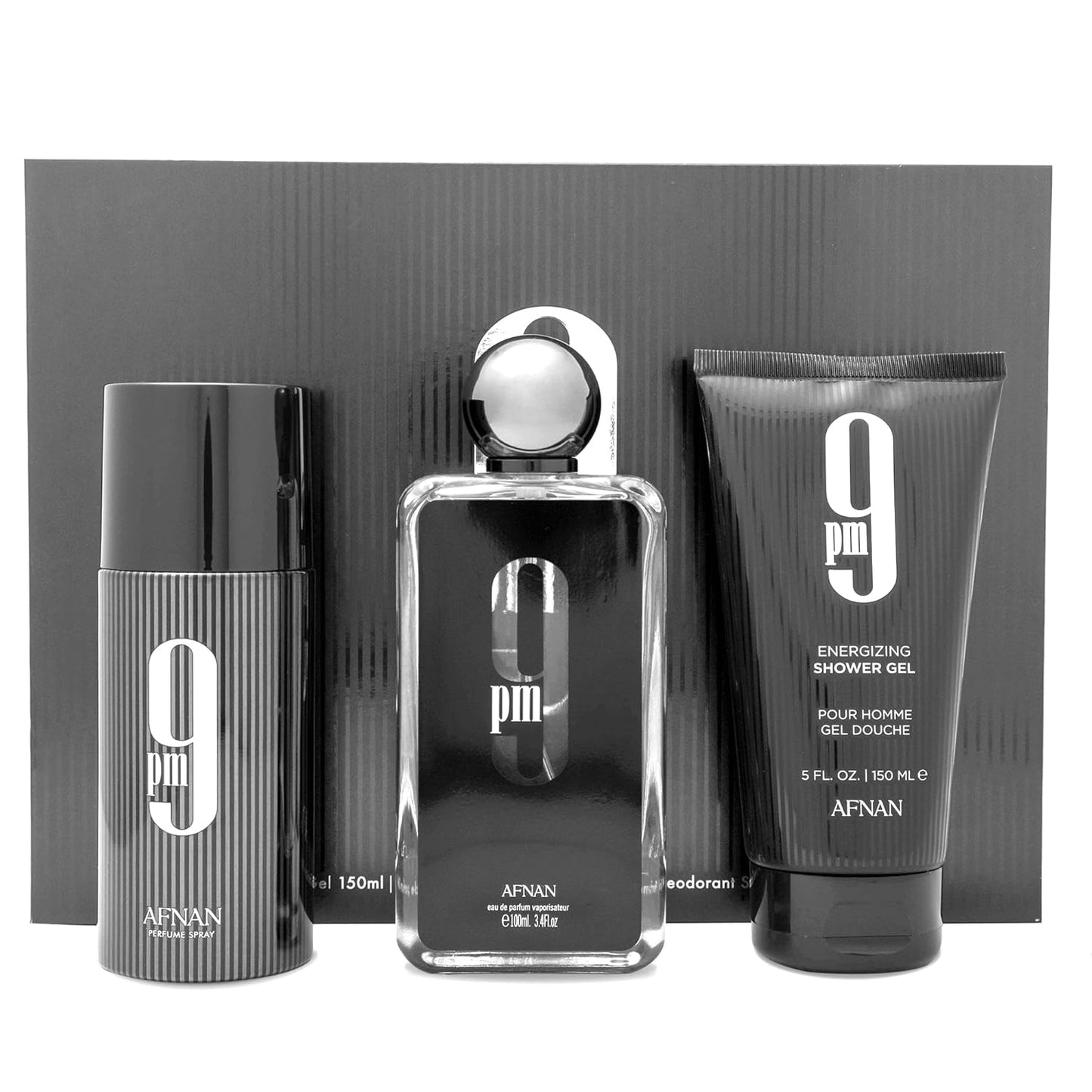 AFNAN 9PM Geschenkset – Eau de Parfum – Maskuliner Duft mit Apfel, Vanille & Amber – 100ml EDP + 150ml Duschgel + 150ml Deo