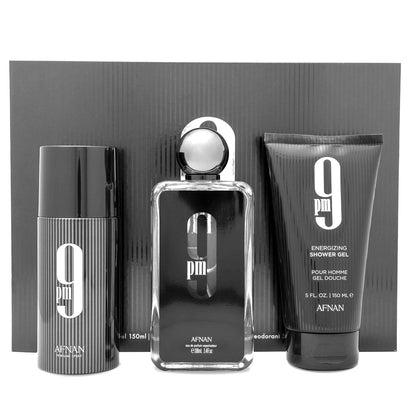 AFNAN 9PM Geschenkset – Eau de Parfum – Maskuliner Duft mit Apfel, Vanille & Amber – 100ml EDP + 150ml Duschgel + 150ml Deo